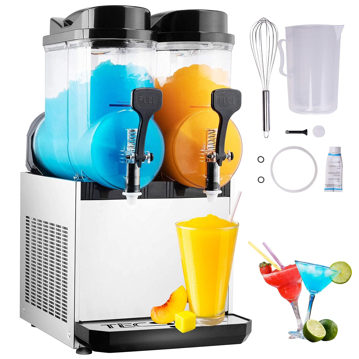 TECSPACE Slushy Machine 2 Tanks 8 Gallons, Commercial Slushy Machine 1060 W, 30L Slushy Maker for Margarita, Cocktail, Wine, Daiquiri
