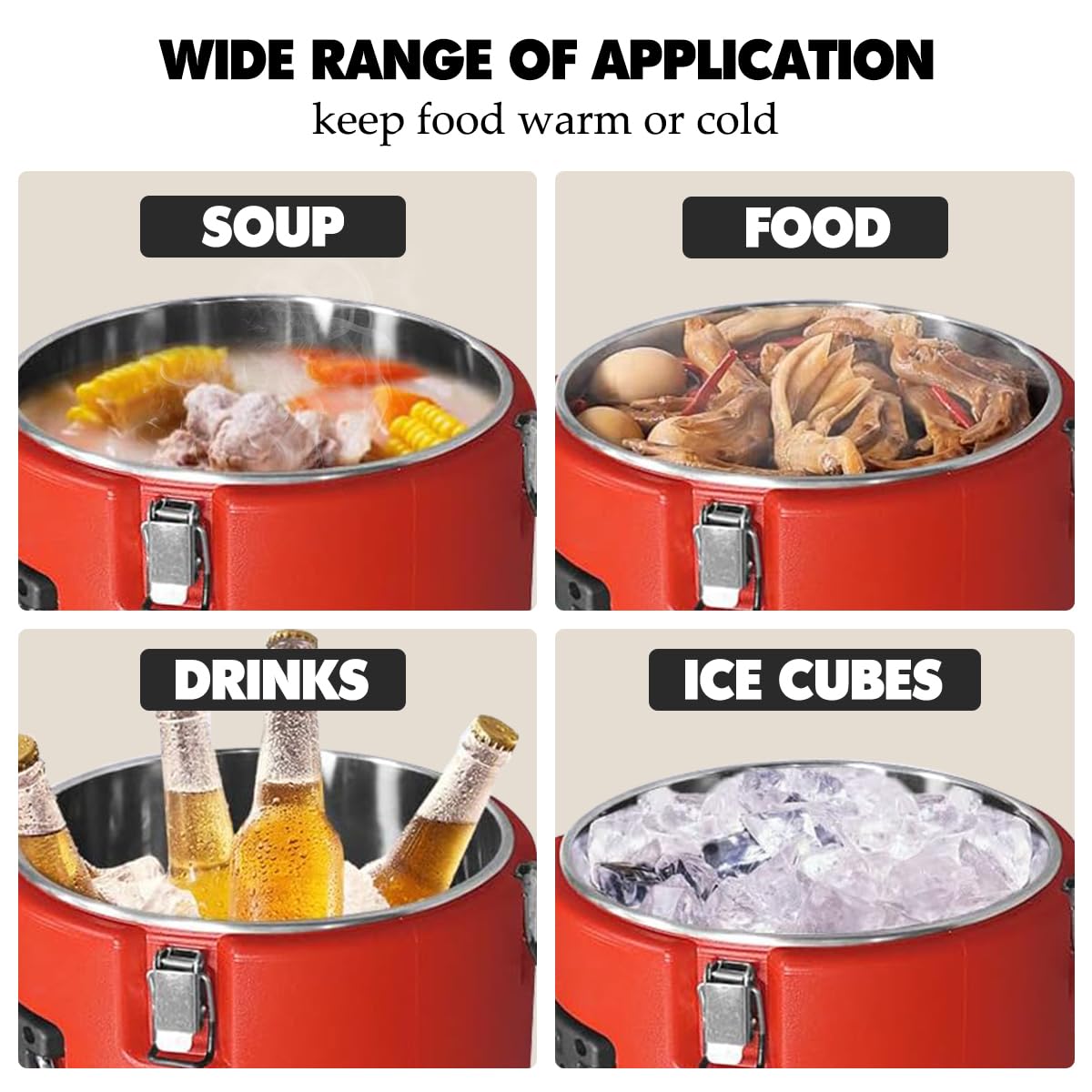 Insulated Soup Container Commercial Food Warmer for Hot or Cold Food,13.2 Gallon Hot Box for Catering, Food Cooler with 4 Buckles, Handles,Soup Carrier for Restaurant, Canteen, Home