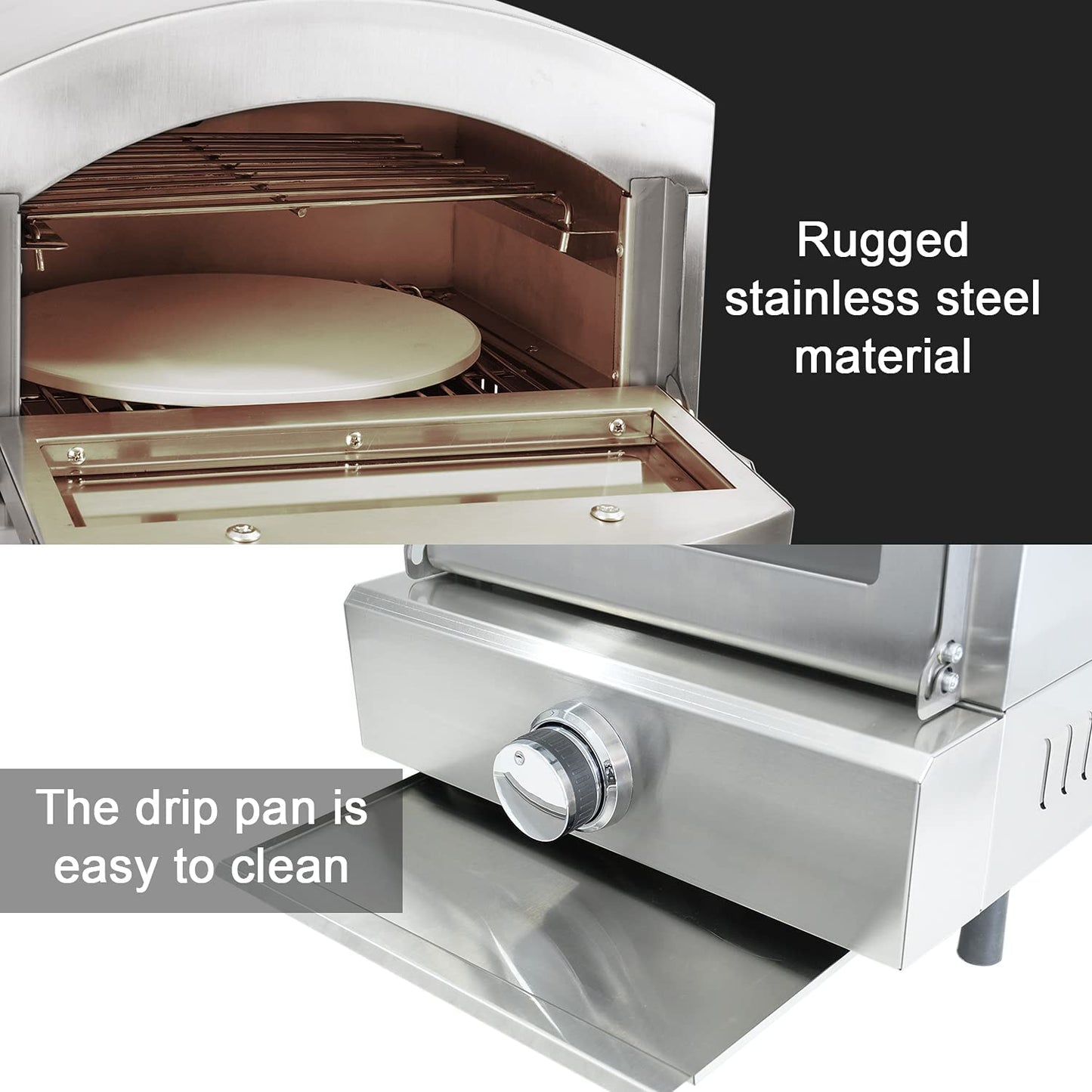 BNDHKR Gas Pizza Oven Countertop Stainless Steel Pizza Maker with 12 Inch Round Pizza Stone Portable Pizza Stove for Party Outdoor Cooking Commercial/Home