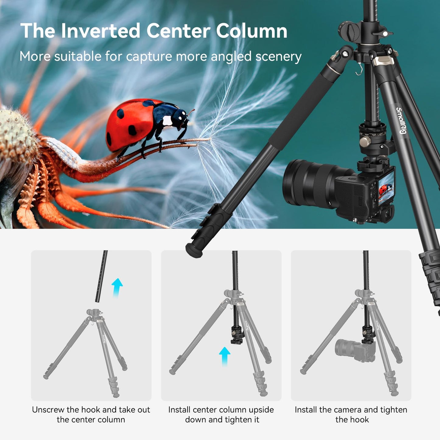 SmallRig CT200 72.8"/200cm Horizontal Overhead Tripod for Camera with Smartphone Holder & Carrying Bag, 33lb Max Load Aluminum Horizontal Camera Tripod for Overhead Shots