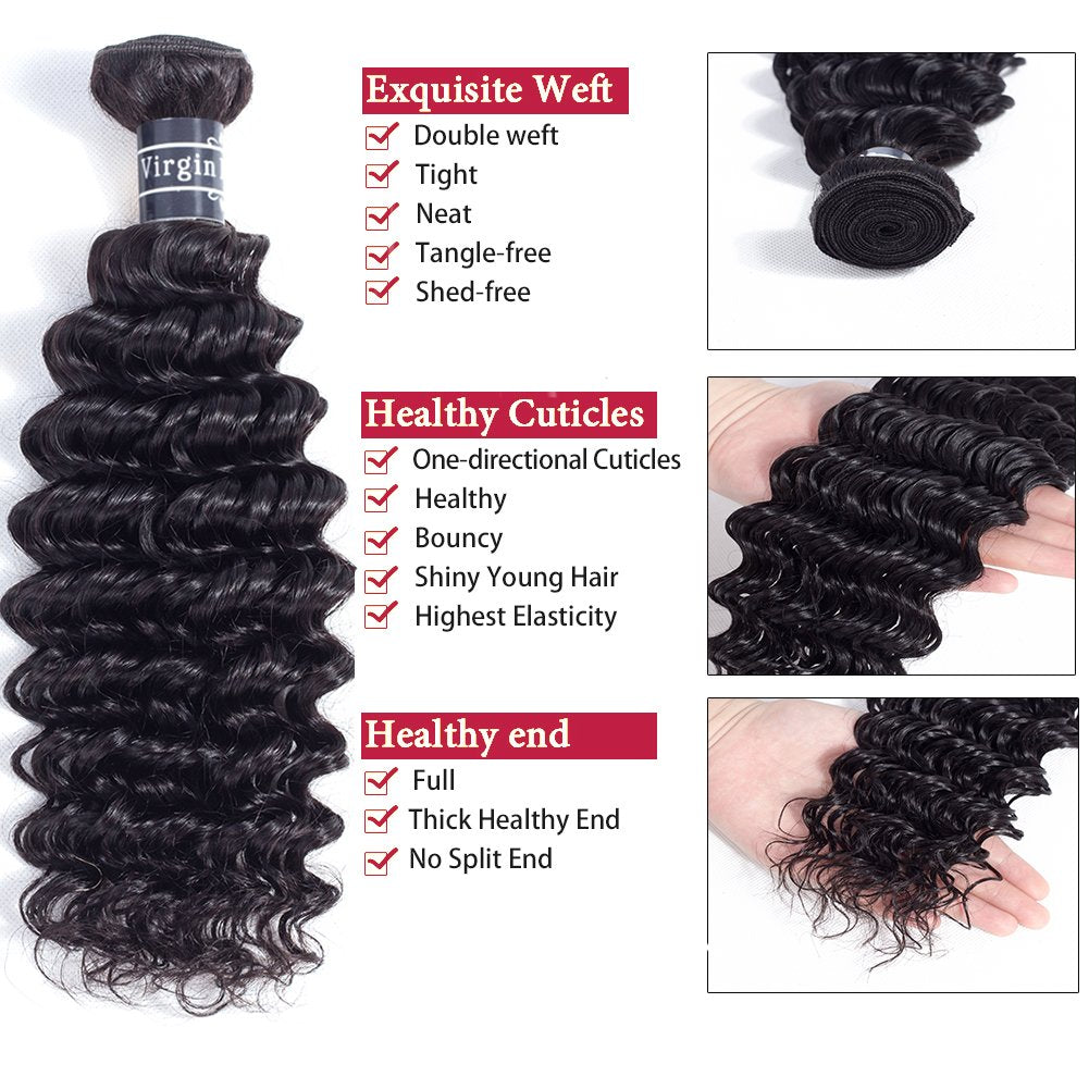 Amella Hair 8A Brazilian Deep Wave Bundle Human Hair (16inch,1 Bundle Only) 100% Unprocessed Virgin Wet and Wavy Deep Wave Curly