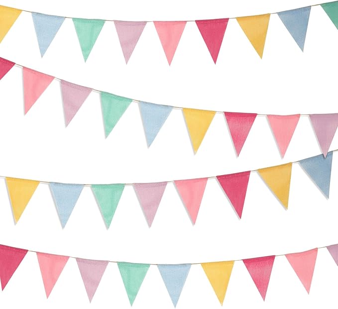 Boao 48 Pieces 36 Feet 4.9x6.7 Inch Colorful Pennant Flags Banner Imitated Burlap Bunting Banner Triangle Flag Garland for...