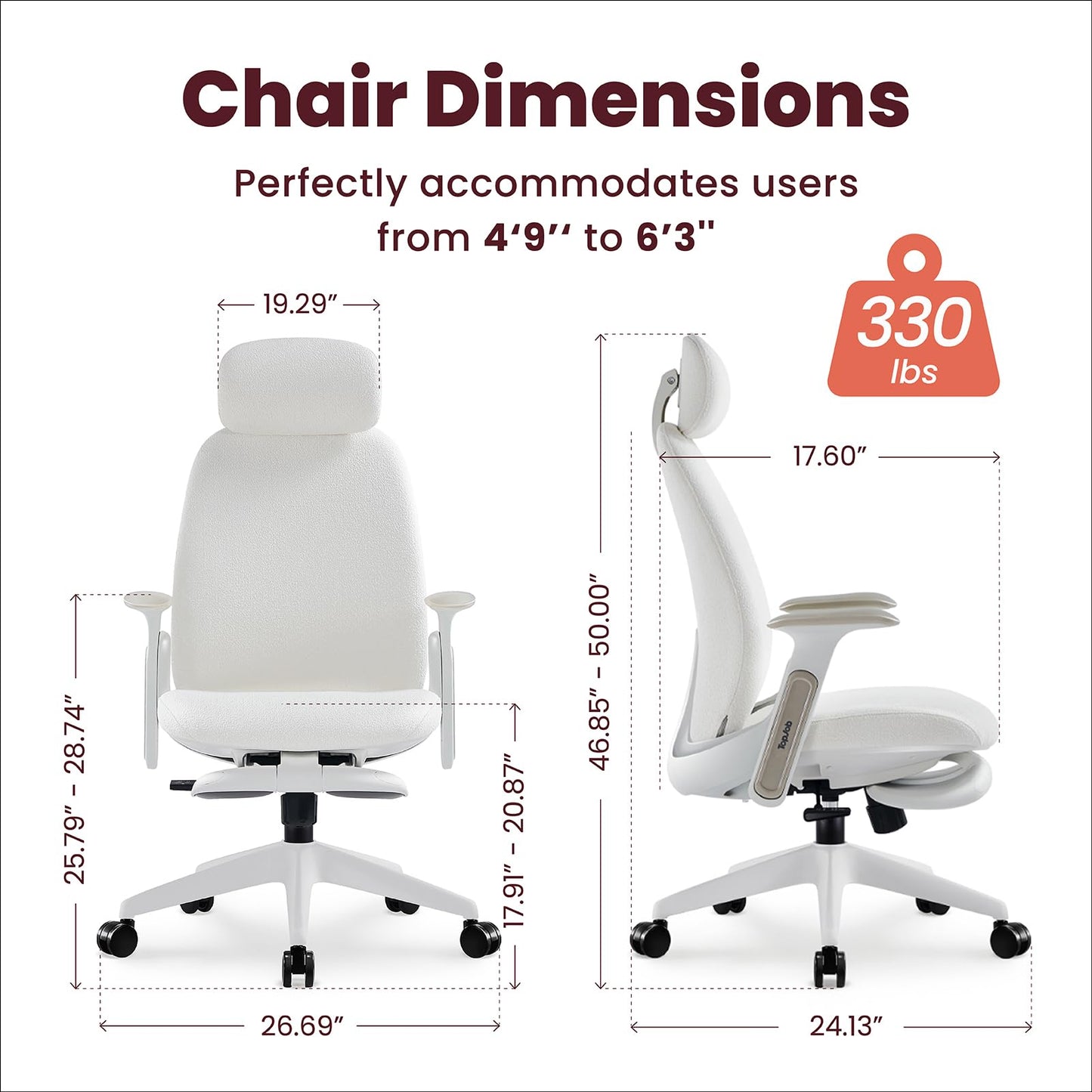 TopJob Designer Office Chair, Napa Bouclé Ergonomic Chair, Ergonomic Home and Office Chiar with Headrest and Footrest, Ergonomic High-Back Bouclé Cream Rolling Work Swivel Chairs (Cream)
