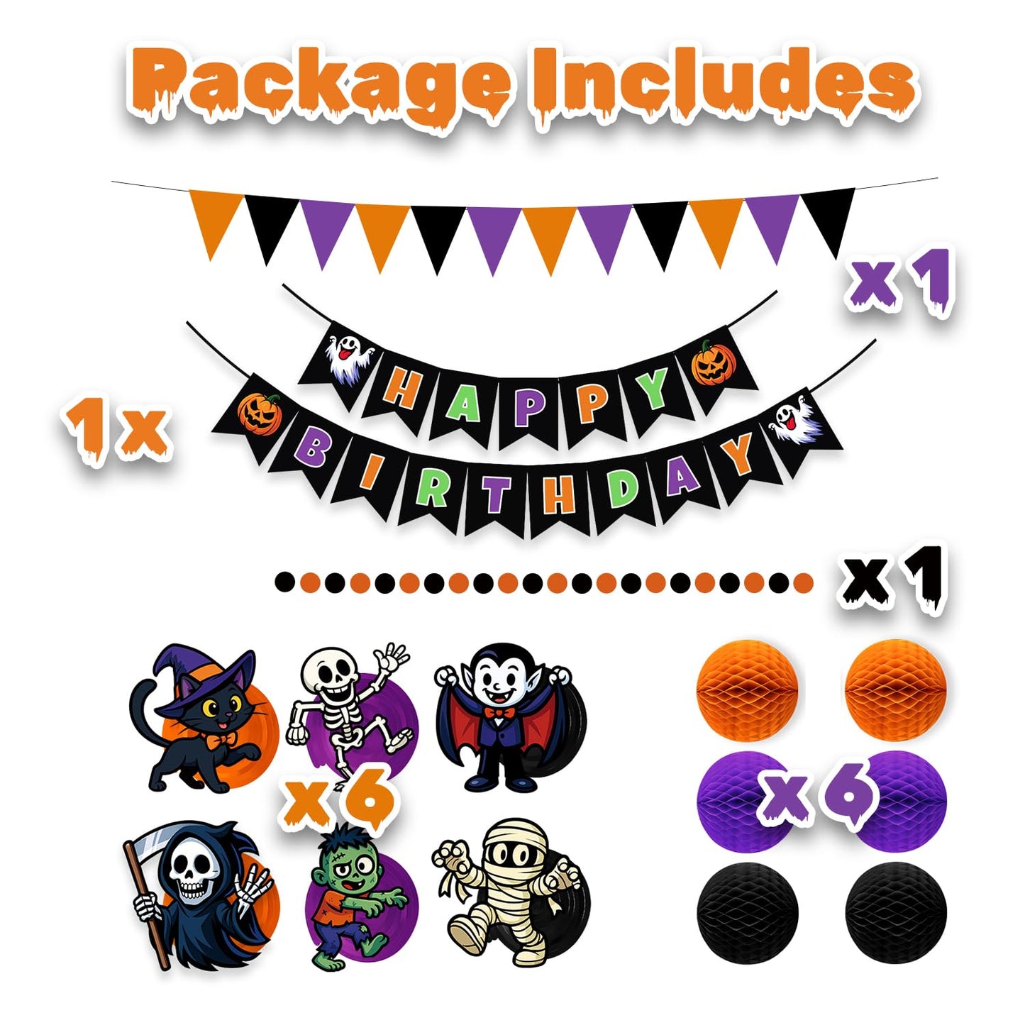 Happy Birthday Halloween Banner Set - Halloween Party Decorations Kit for Birthday Party Supplies, Indoor/Outdoor Hanging Banners, Classroom, Home Decor