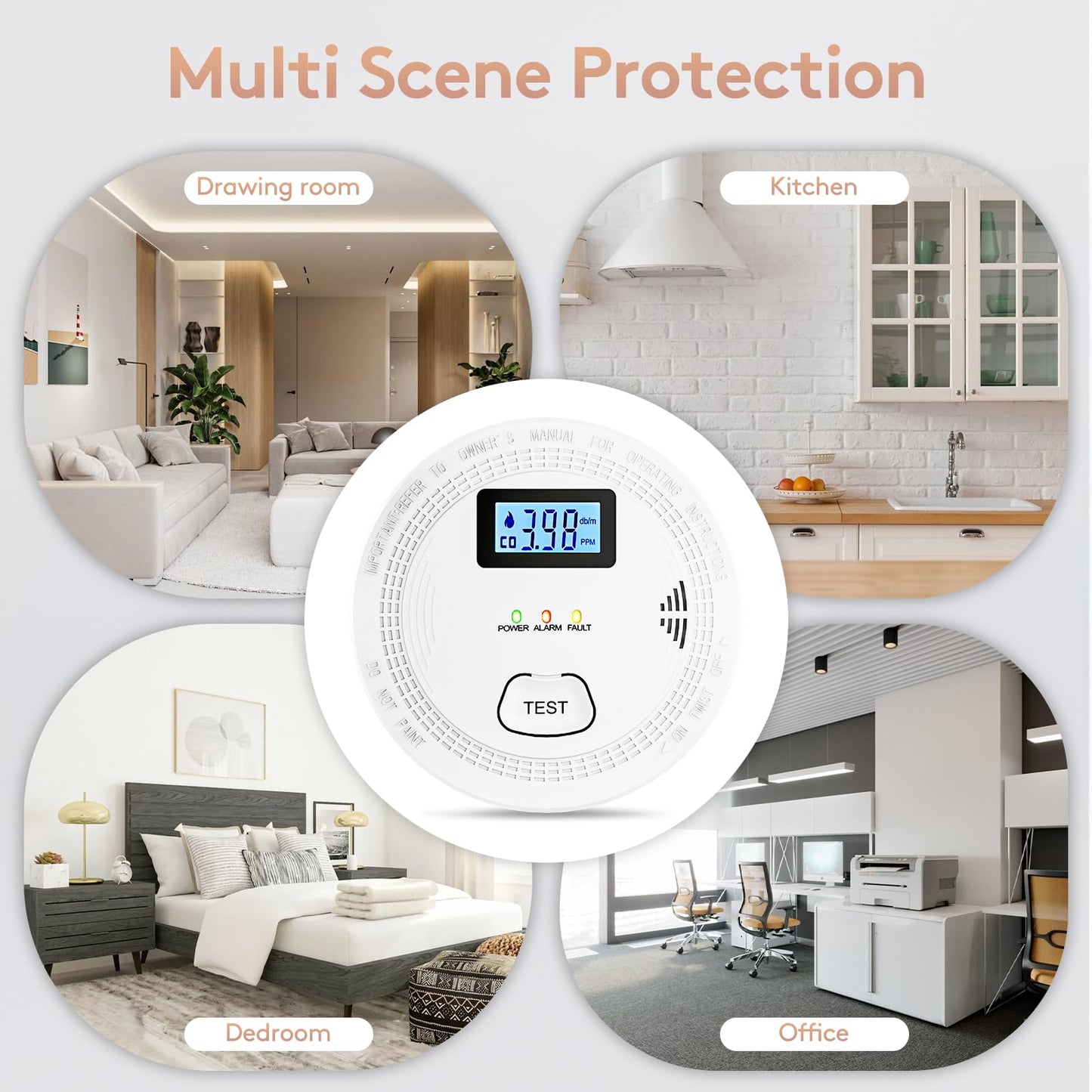 5 Packs, Smoke Combination CO Alarm,2-in-1 Detection, CO Detector,Smoke Detector,Battery Powered CO Alarm with LEDs,Digital Display,Test Button,Low Battery Warning,85db Alarm,Flexible Installation