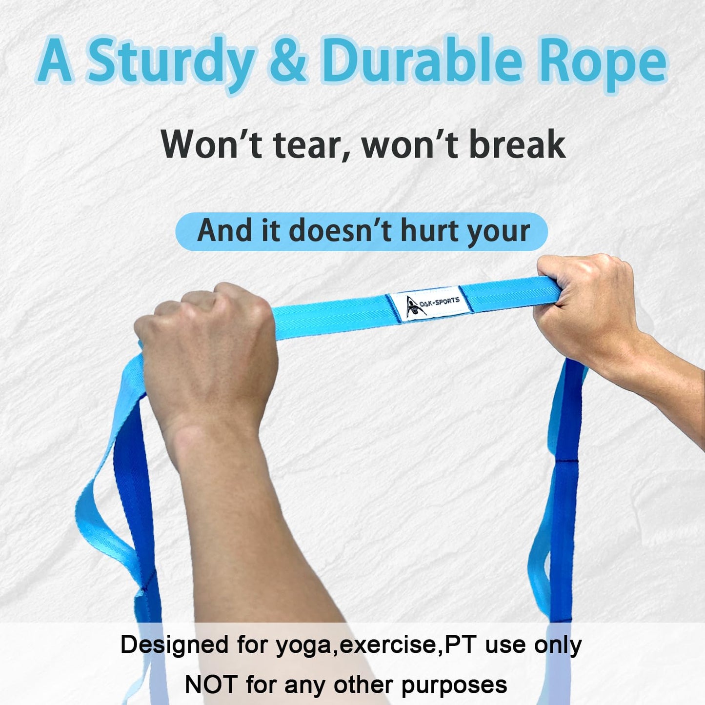 Stretching Strap Yoga Strap with Loops, Stretch Straps for Physical Therapy, Non-Elastic Exercise Strap for Pilates, Dance and Gymnastics with Workout Guide (Black+Blue/Light Blue)
