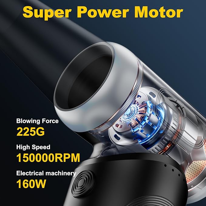 Electric Air Duster,150000 RPM Compressed Air Duster for Cleaning,3-Gear Adjustable Cordless Mini Blower with Fast Charging,Jet Dry Blower Air Duster for Computer, Keyboard, House, Outdoor and Car