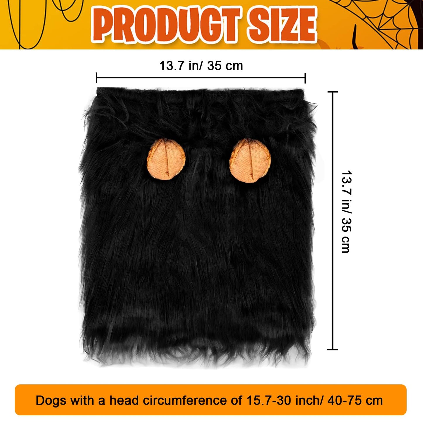Realistic & Funny Lion Mane for Dogs, Dog Costume Complementary Lion Mane for Dog Halloween Costumes for Medium to Large Sized Dogs, Funny Dog Cosplay Vivifying Lion Mane Wig Accessory (Black)