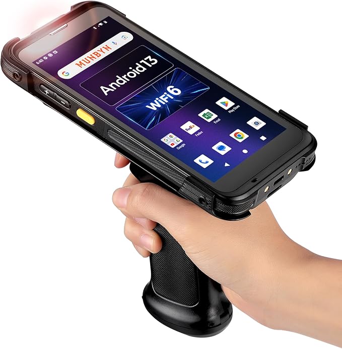 MUNBYN IPDA101P Upgraded Android 13 Barcode Scanner with Pistol Grip, Wi-Fi 6 Handheld Mobile Computer PDA 5.5" Screen, Eq...