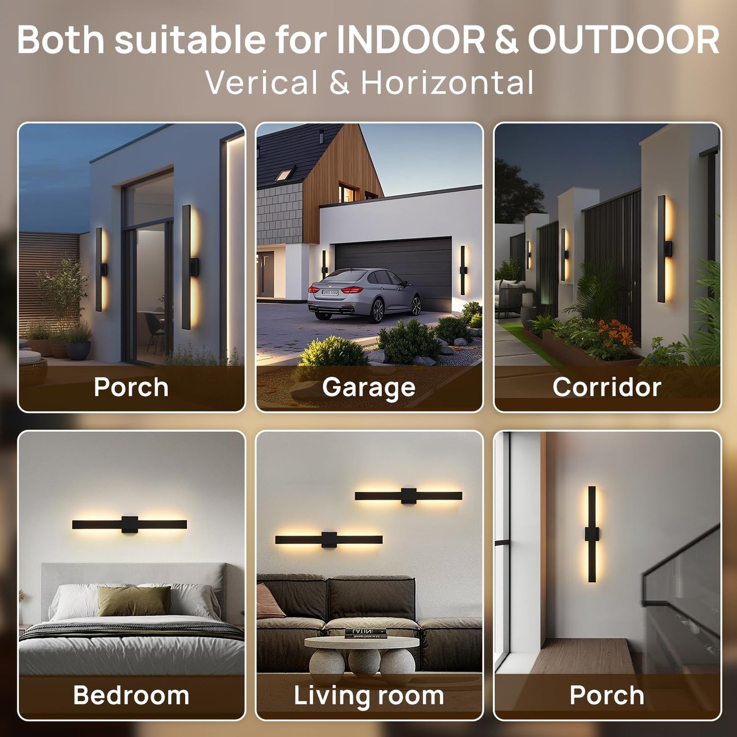 JOKAONOTL Upgraded 34in Black Long Modern LED Outdoor Wall Lights 3000K 4000K 5000K Dimmable Exterior Wall Sconce Outside Light fixtures for House Garage Front Door