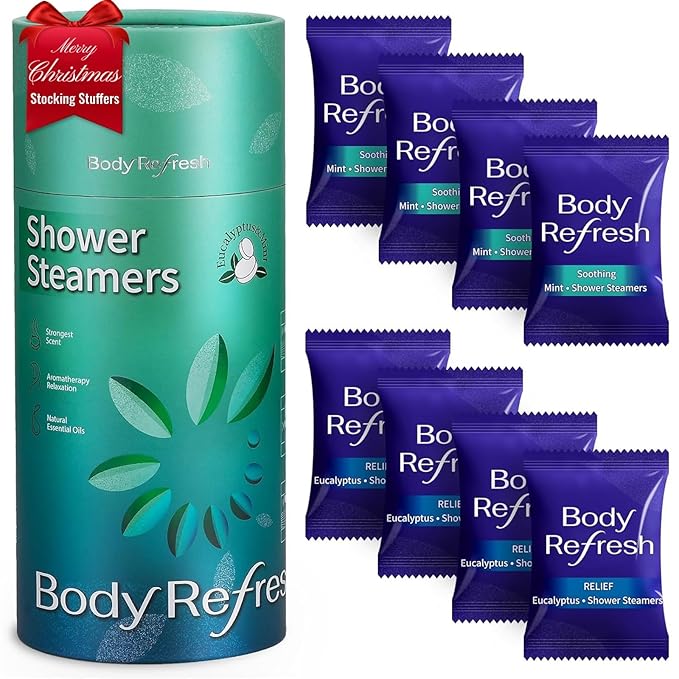 Shower Steamers for Men - 8 Pack Shower Bombs with Essential Oils Eucalyptus Mint Scent, Eucalyptus for Shower, Christmas Gifts Stocking Stuffers for Adults Women Men