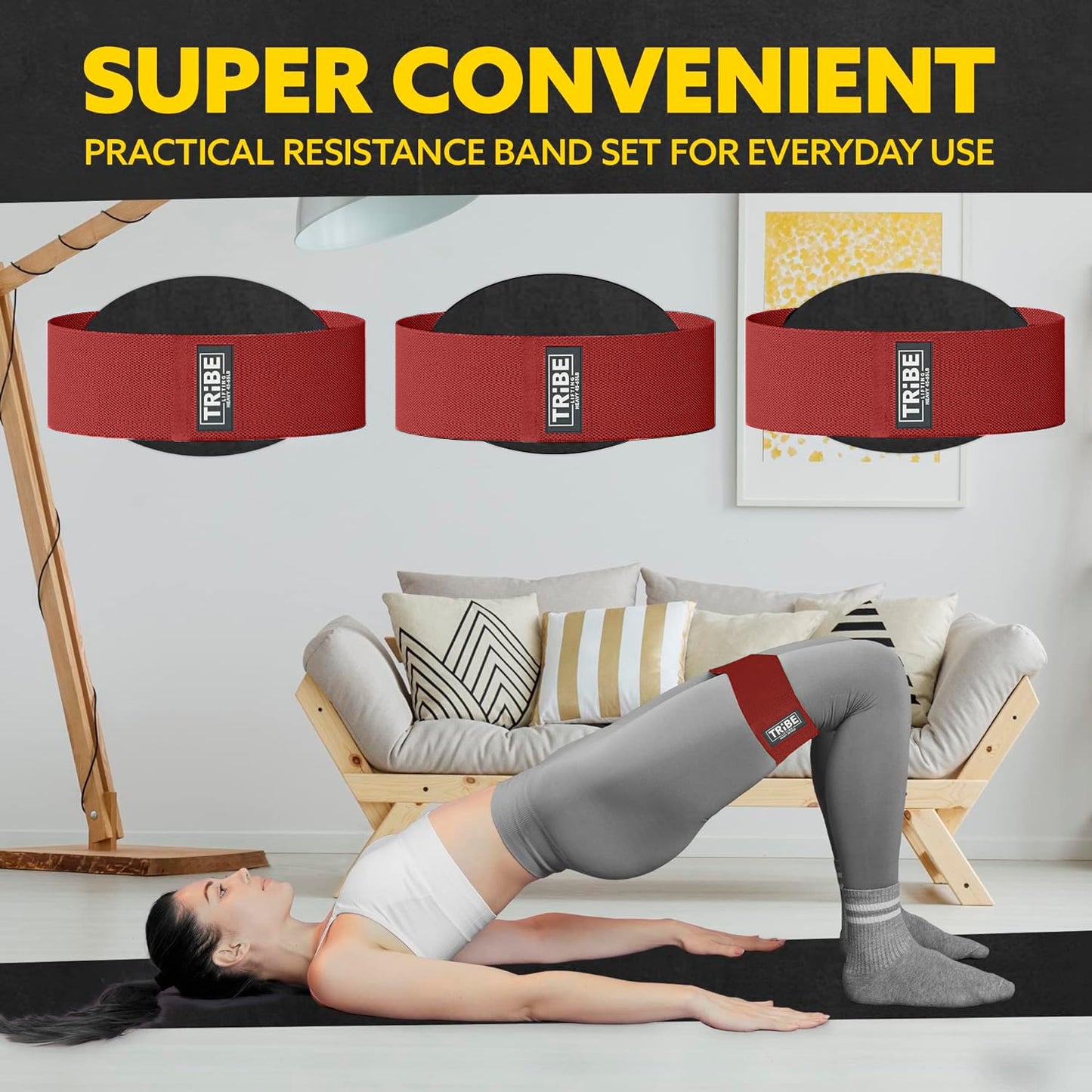 Tribe Lifting Fabric Resistance Bands for Exercise - Hip Bands for Working Out Legs, Glutes, Knees and Thighs for Men and Women - Cloth Circle Booty Bands for Physical Therapy (Red)
