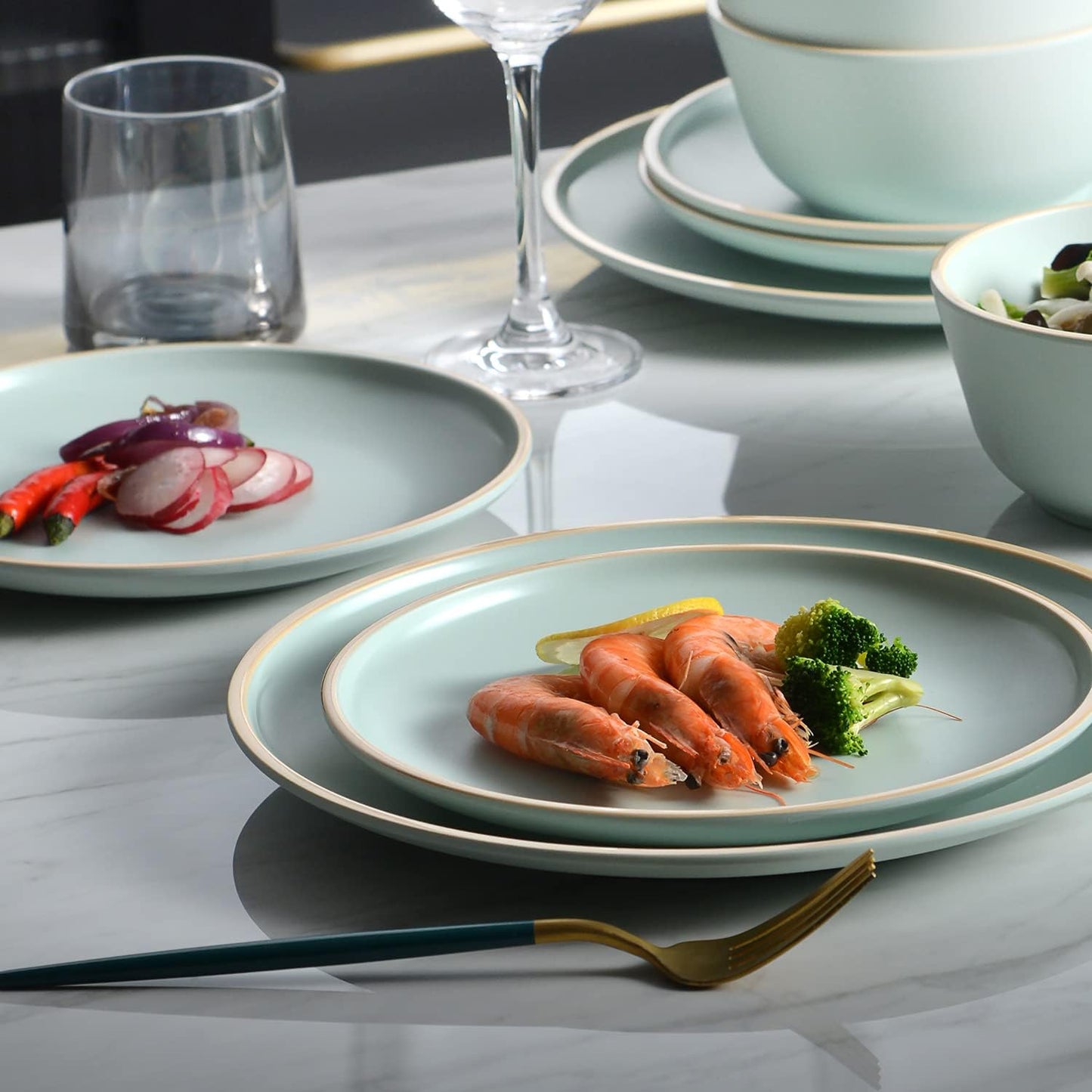 Melamine Dinnerware Sets, Plates and Bowls Sets 12 Pcs, Melamine Plates, Dish Set for 4, Unbreakable Dinnerware Set for Party, BPA Free, Suitable Indoors and Outdoors (Mint Green)