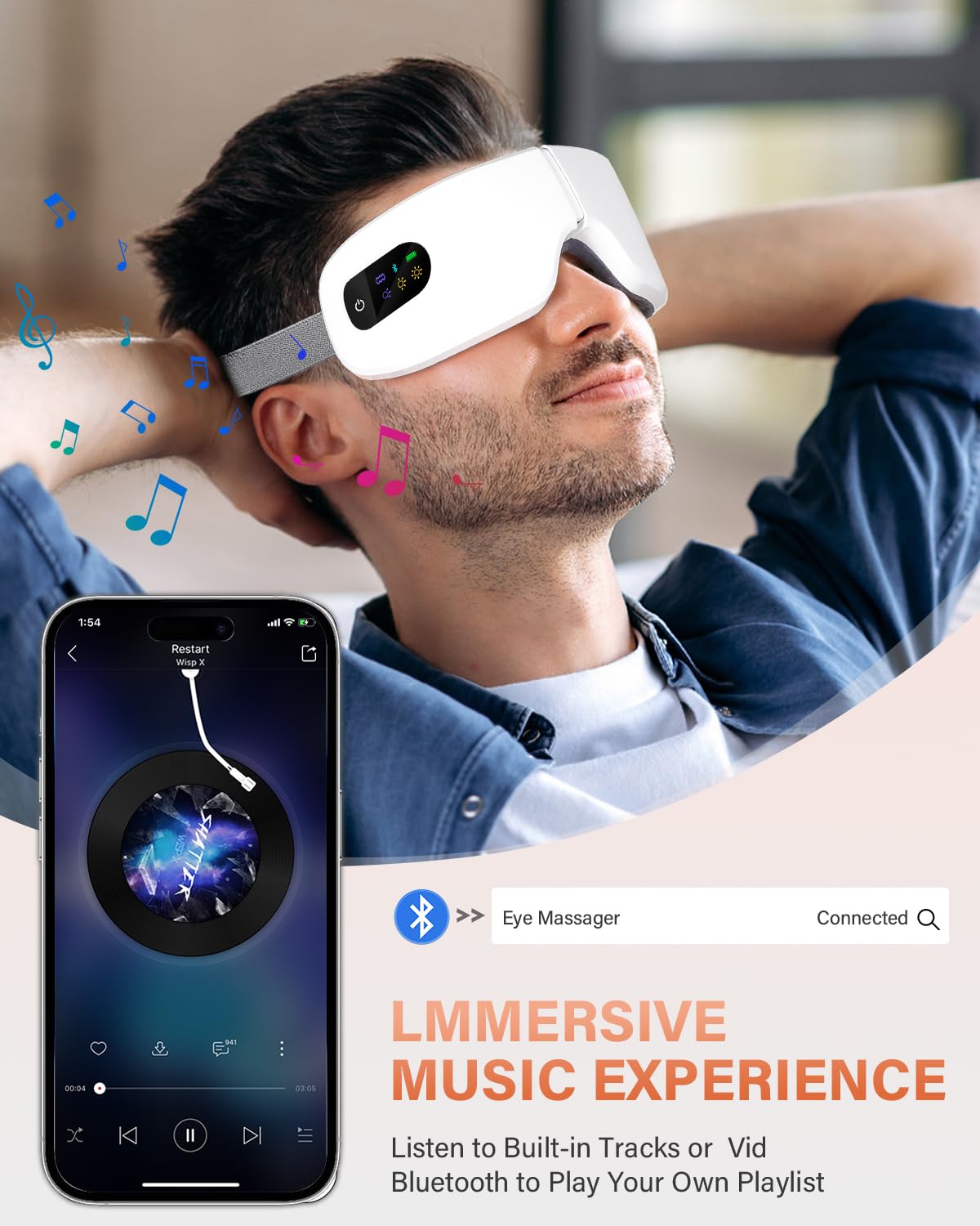 ZZR SEVEN Eye Massager with Heat, 7 Massage Modes, Eye Mask, Birthday Gifts for Women, Men, Friend, Mom and Dad, Sleep Mask for Relax, Migraine Relief, Reduce Strain, Improve Sleep, White