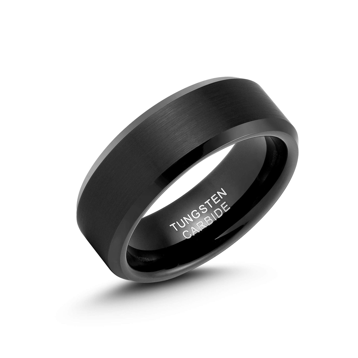 LerchPhi Black Tungsten Carbide Ring - Polished Beveled Edge & Matte Satin Finish, 8MM Band Width, Size 15