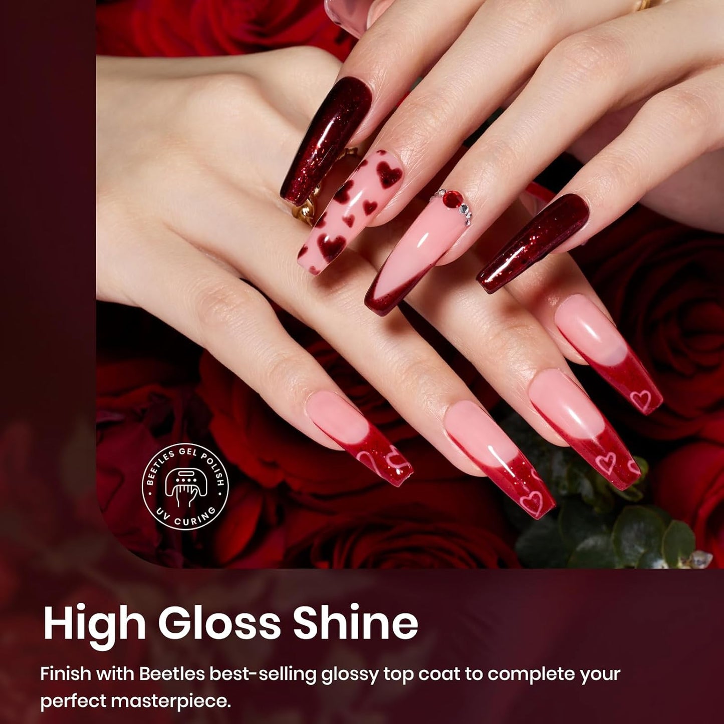 Beetles Red Gel Nail Polish Set 6 Colors Burgundy Red Glitter Purple Soak Off UV LED Gel Polish Art Design Decoration DIY Nail Gifts for Women Poinsettia