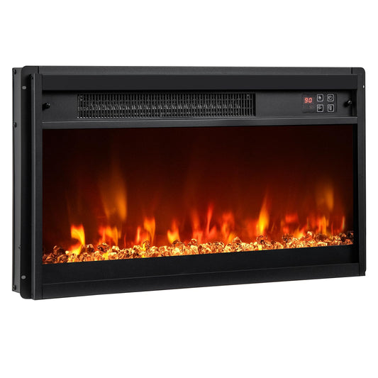 COSTWAY 23 Inch Recessed Fireplace Heater, Electric Fireplace Insert w/Multi-Color Flame & Crystal Ember Bed, Remote Control, 9H Timer, Built-in Thermostat & Overheat Protection, 1500W