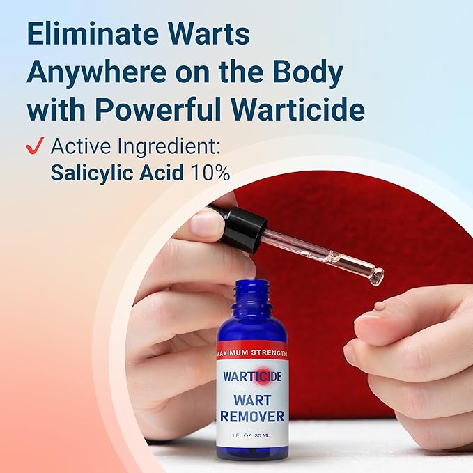 Liquid Wart Remover with 10% Salicylic Acid, Tea Tree & Cedar Leaf Oil - Max Strength Genital & Plantar Wart Treatment for Feet, Hands & Body - Made in USA-Freeze Off Alternative-1 Fl Oz Dropper(2 Pc)