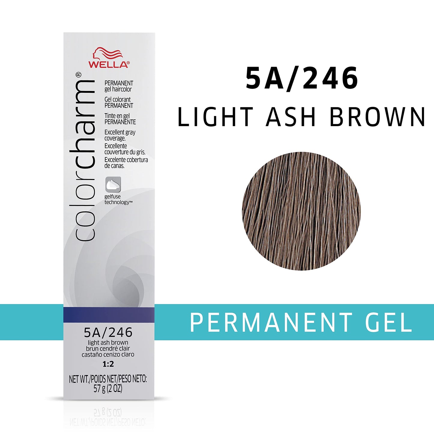 WELLA colorcharm Permanent Gel Haircolor, With Long Lasting Gelfus Technology, For Gray Coverage, 5A Light Ash Brown, 2 oz