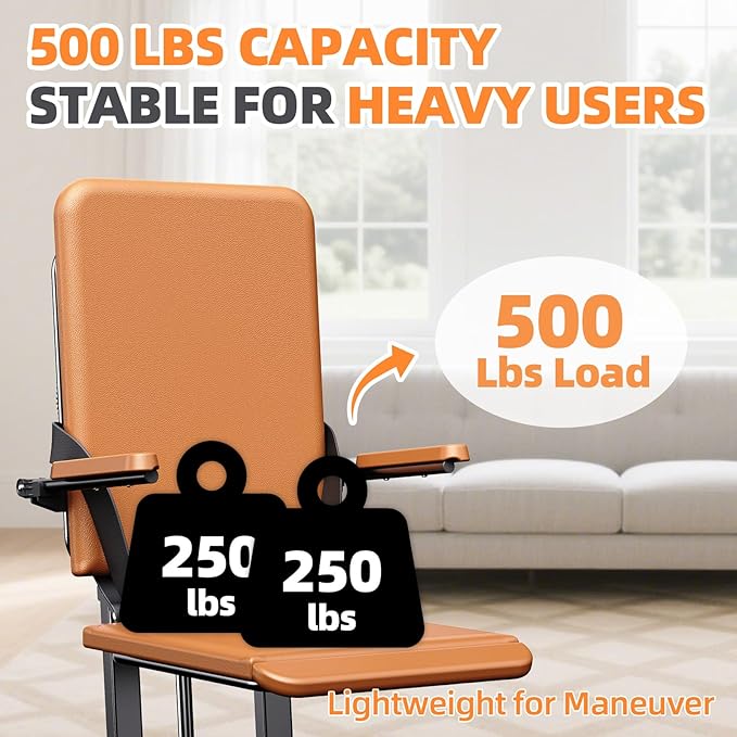 Upgrade Steel Electric Lift Chair with Advanced Wheels and PU Cushion, Floor Lift for Elderly, Support Up to 500 LBS, Safety Seat Belts and Handrails, Suitable for Home or Care Facilities Use, Brown