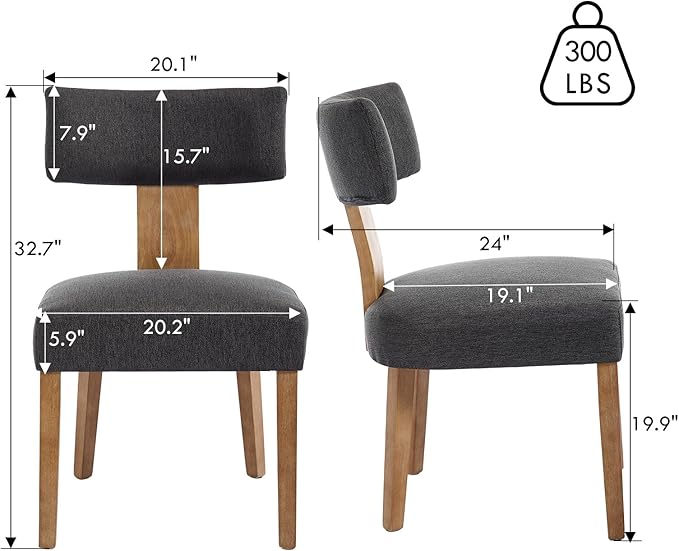 KHISCHMO Mid Century Modern Dining Chairs, Upholstered Linen Fabric Chairs with Curved Backrest and Wood Legs, Comfy Kitchen Vanity Chairs for Dining Room/Living Room/Kitchen, Set of 6 Grey