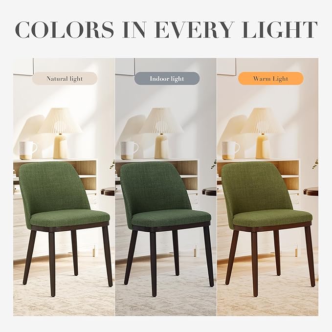 COLAMY Upholstered Dining Chairs Set of 2, Modern Kitchen Chairs with Back, Leather Side Dining Room Chairs with Wood Legs for Kitchen Dining Room Restaurant,Green