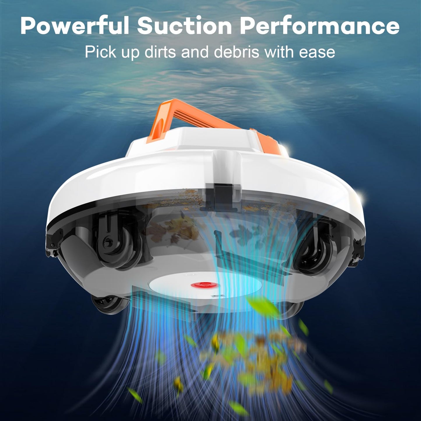 likjhbn Robot Pool Vacuum for Above Ground Pool, Cordless Robotic Pool Cleaner Dual Motors, 130 Mins Runtime, Auto-Dock, Automatic Pool Vacuum Cleaner (White Orange)