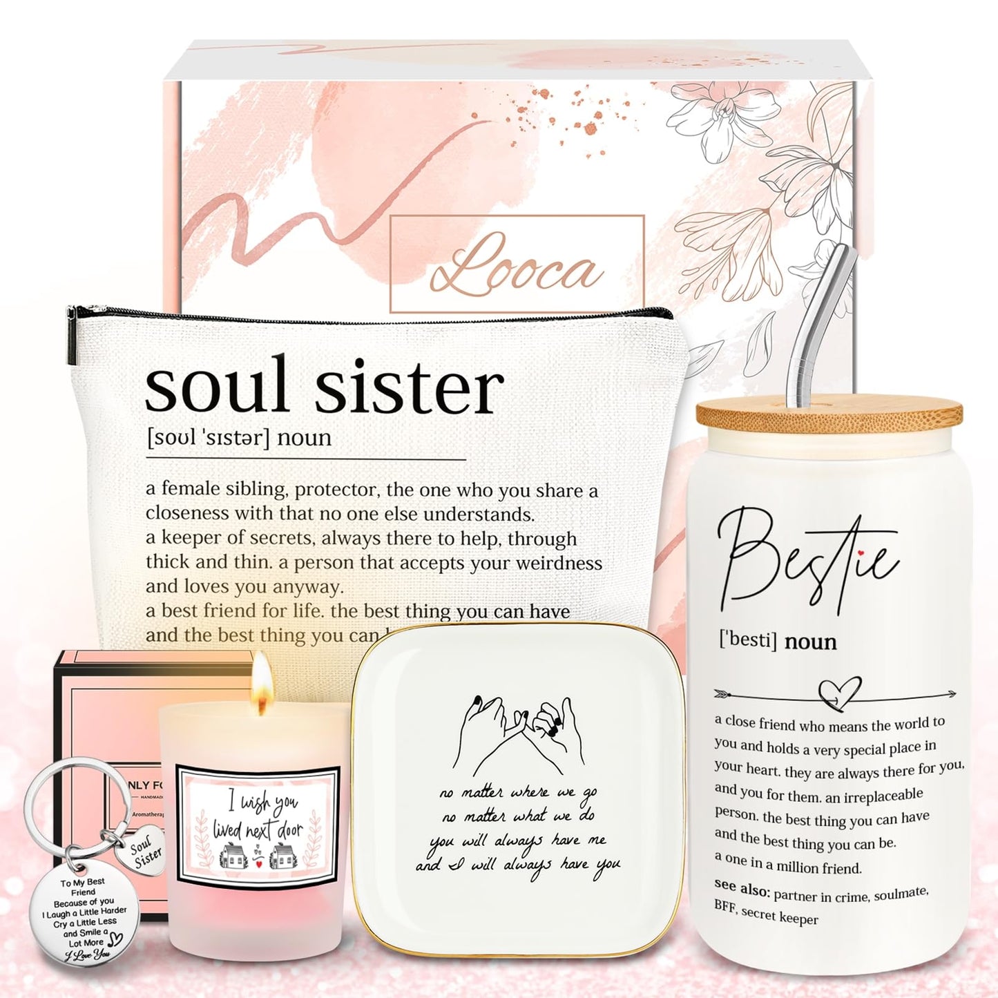 Best Friend Birthday Gifts for Women Friendship Gifts for Women Bestfriend Birthday Gift for Best Friend Woman Bestfriend Gift Ideas with Cup Bag Candle Keychain for Soul Sister Bestie BFF