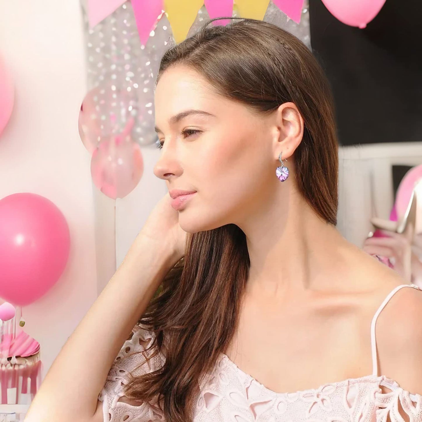 Women's Heart Crystals Earrings Drop Dangle Fish Hook Earrings for Birthday Anniversary Christmas Mother's Day Valentine's Day, Gifts for Her