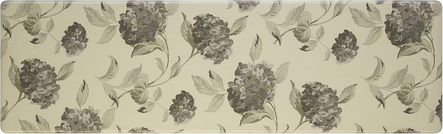 Laura Ashley – Anti-Fatigue Kitchen Mat | Hydrangea Floral Design | Stain, Water & Fade Resistant | Cooking & Standing Relief | Non-Slip Backing | Measures 17.5” x 60"| Grey Hydrnga