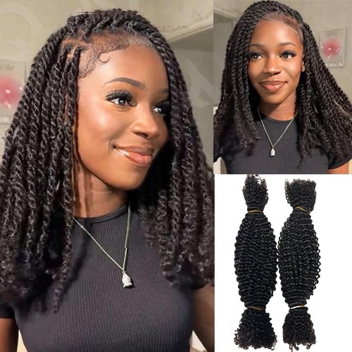 Afro Kinky Curly Springy Twist Double Drawn Bulk Human Hair Braiding Hair for Dreadlock Hair Pre-Separated Hair Extensions Natural Color 20Inch 100g