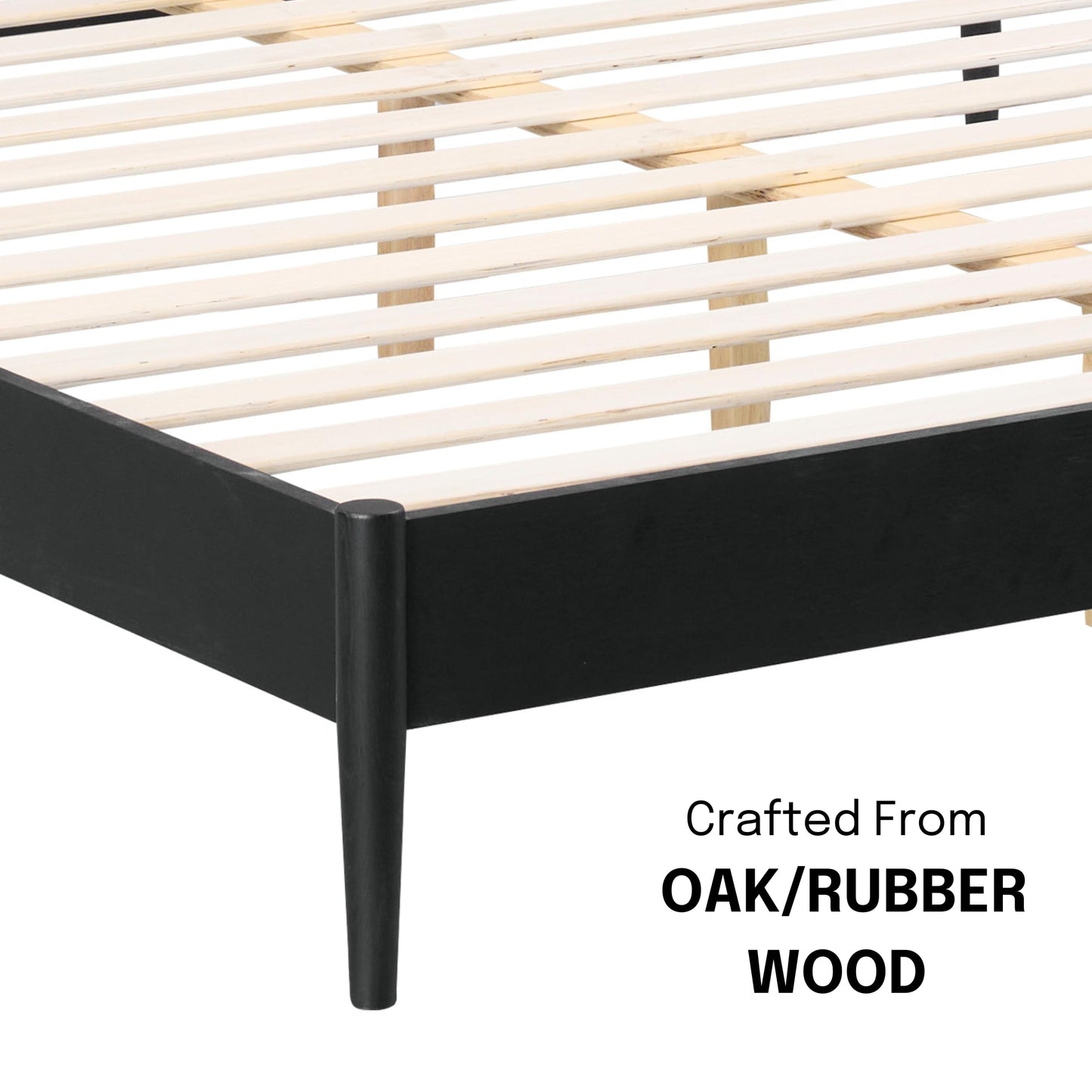 NTC Lupin Wooden Bed Frame with Headboard and Natural Rattan, Solid Oak Foundation with Silent Slats, 1000 Lb Capacity, Effortless Assembly, Queen - Burnt Black