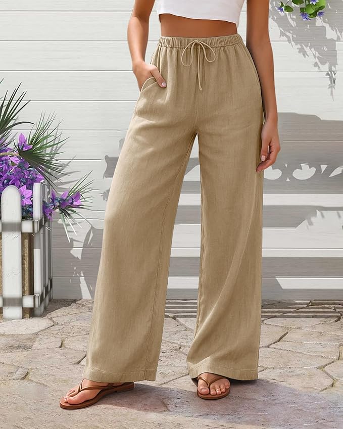 Women's Wide Leg Pants Casual Loose Lightweight Drawstring Trouser
