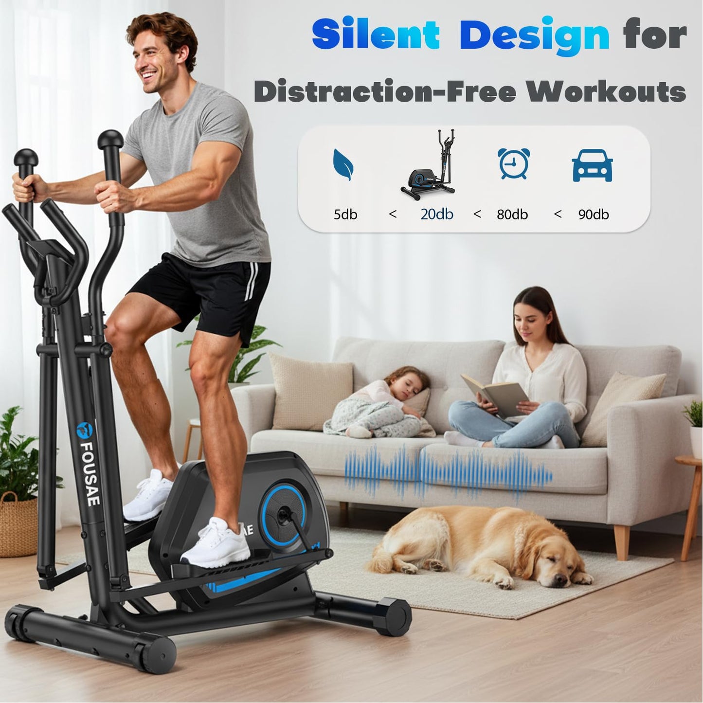 FOUSAE Elliptical Exercise Machine, 16-Level Magnetic Resistance Elliptical Machine for Home Trainer with Hyper-Quiet Drive, 15.5IN Stride, LCD Monitor & App Support, 350LBS Weight Capacity