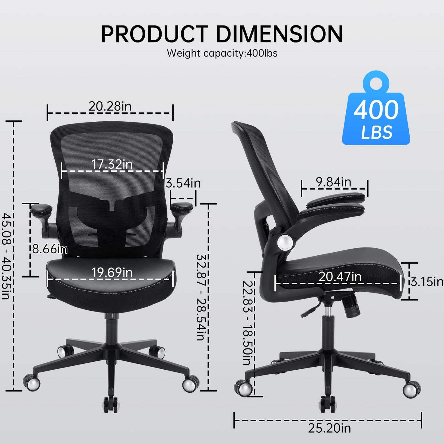 Heromate Office Chair-400lbs, Ergonomic Heavy Duty Office Desk Chair with Adjustable Lumbar Support Breathable Mesh Computer Chair with Flip-Up Armrests, Comfy Home Office Desk Chair for Heavy People