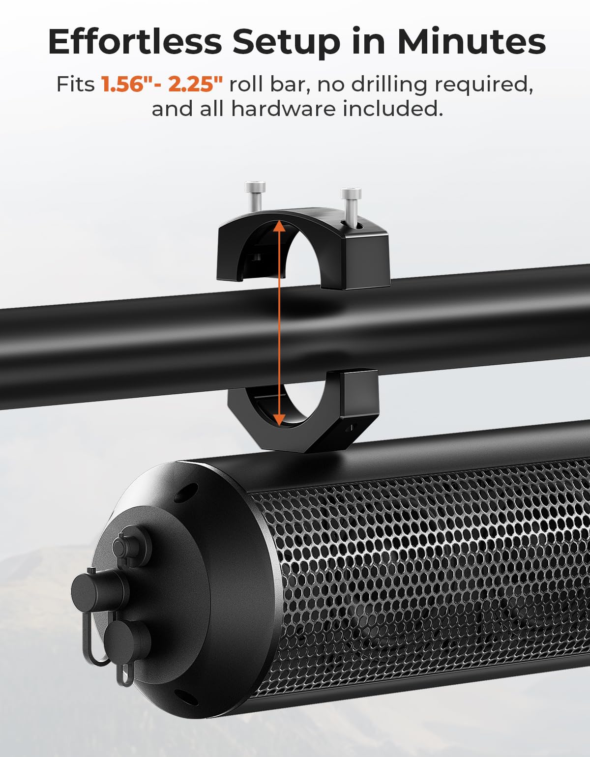 KEMIMOTO UTV Sound Bar 28 Inch ATV Soundbar 4X Subwoofers 2X Tweeters Bluetooth Golf Cart Sound Bar Compatible with Polaris RZR Can-Am Defender X3 CFMOTO ZFORCE, for 1.56"- 2.25" Roll Cage