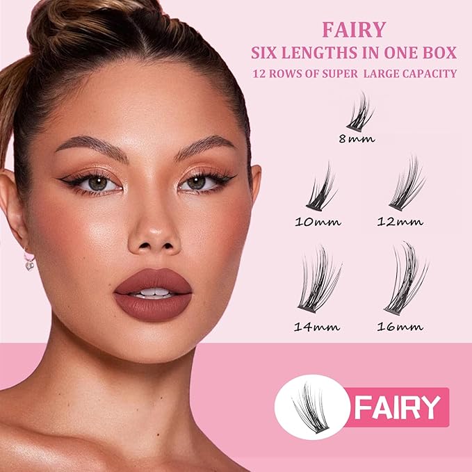 Fairy Lash Clusters Manga Individual Lashes C Curl Wispy Eyelash Clusters WideSpan Eyelash Extension Kit with Lash Bond and Seal Wet-Look Spiky Cluster Lashes (Anime Lash Clusters)