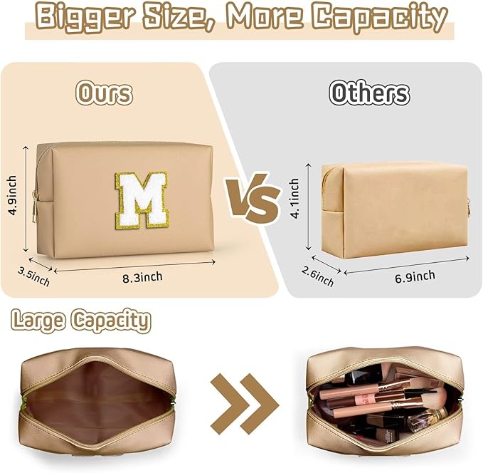 TOPEAST Preppy Stuff Cute Makeup Bag Small Cosmetic Bag Travel Toiletry Bag, Personalized Birthday Wedding Gifts for Mom Teacher Friends Bridesmaids, Preppy Travel Stuff for Girls (Khaki N)