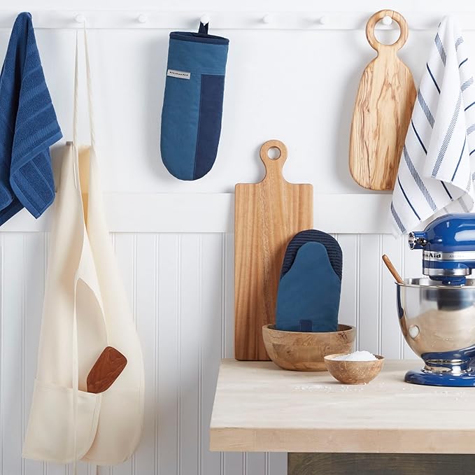 KitchenAid Beacon Two-Tone Non-Slip Oven Mitt Set, Navy/Ink, 5.75"x13", 2 Piece