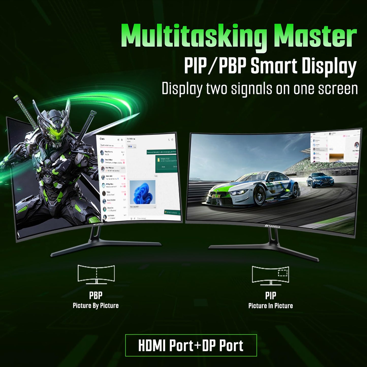 SANSUI 27 Inch 280Hz Curved Gaming Monitor,WQHD 280Hz / HD 400Hz Dual Mode,1500R Curved Computer Monitor, HDR400 135% sRGB 5000:1 Contrast Ratio, PIP/PBP,OD 1ms AI Crosshair,HDMI2.1 * 2, DP1.4,VESA