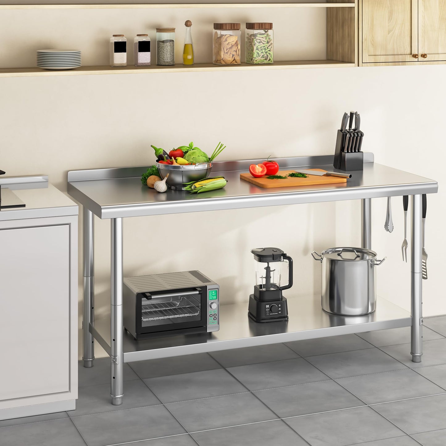 YITAHOME 60" x 24" Stainless Steel Table for Prep & Work with Backsplash, NSF Commercial Heavy Duty Table with Undershelf for Home Kitchen Restaurant Garage Warehouse
