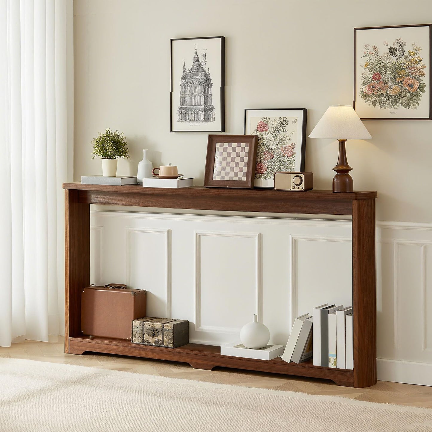 Hosnnile 70.1'' Long Console Table, Narrow Rectangular Sofa Table with Storage Shelf, Modern Wooden Entryway Table, Behind Couch for Entryway, Hallway, Entrance, Foyer, Living Room (Walnut)