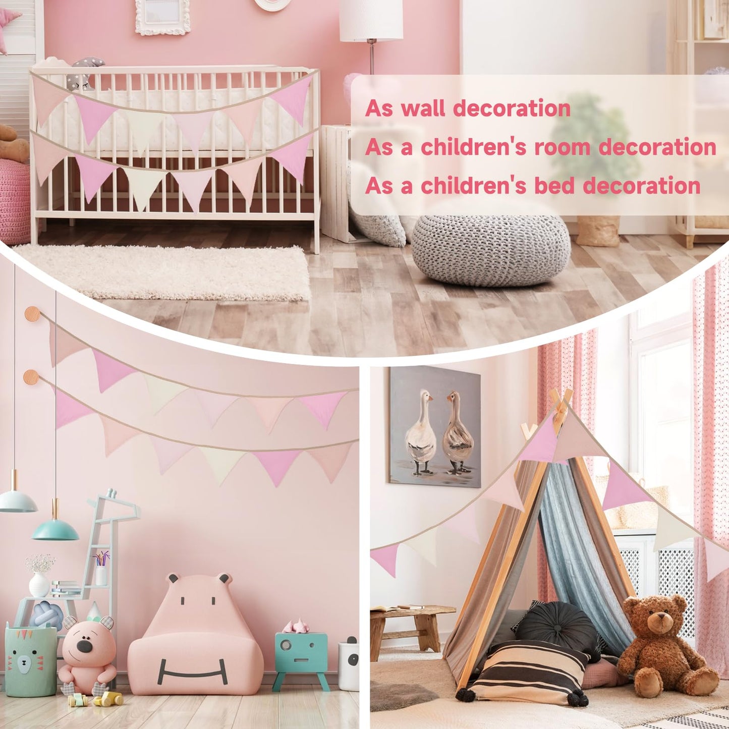 GCQQ Pennant Banner Flags 9Ft Pink Pennant Nursery Garland 12Pcs Light Pink Baby Girl Banners Double-Side Bunting Triangle Birthday Banner Girl Toddler Room Decor for Kids Bed Baby Shower Party Decor