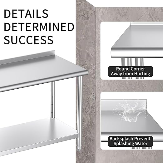 Mioleu Commercial Stainless Steel Table 60 x 24 Inches Heavy Duty Prep & Work Metal Desk with Blacksplash & Adjustable Undershelf for Kitchen Restaurant Home Garage Warehouse