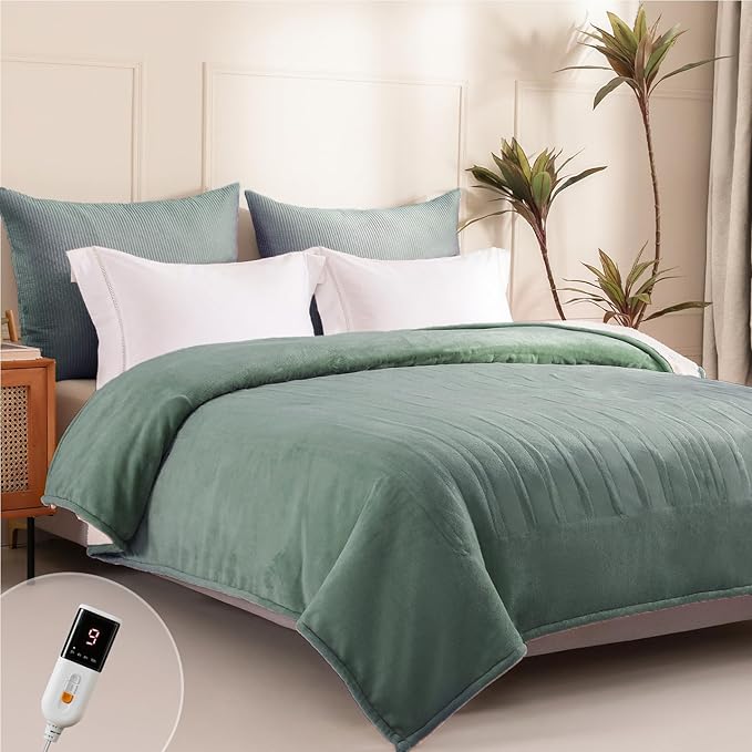 Heated Blanket Full Size - Single Controllers Electric Blanket Full with 9 Heat Settings & 10 Hour Auto Off,Overheat Protection,Machine Washable 72"x84"(Lake Green)