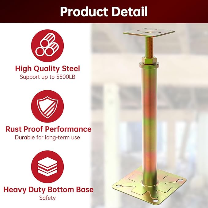 FOROIRON 4 Pack House Jacks for Leveling Foundation Jacks for Leveling House Floor Jack Adjustable Floor Jack Telescoping Jack for Temporary Support Adjustable Range 11 inch - 16 inch