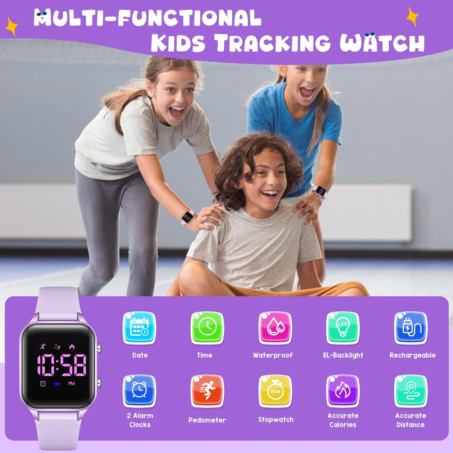 Timever Kids Digital Watches for Boys Girls, Sports Watch with Fitness Tracker, Pedometer, Alarm Clocks, Stopwatch, No App Needed Waterproof Kids Watch, Gift for Teens Student Girls Boys Ages 5-14