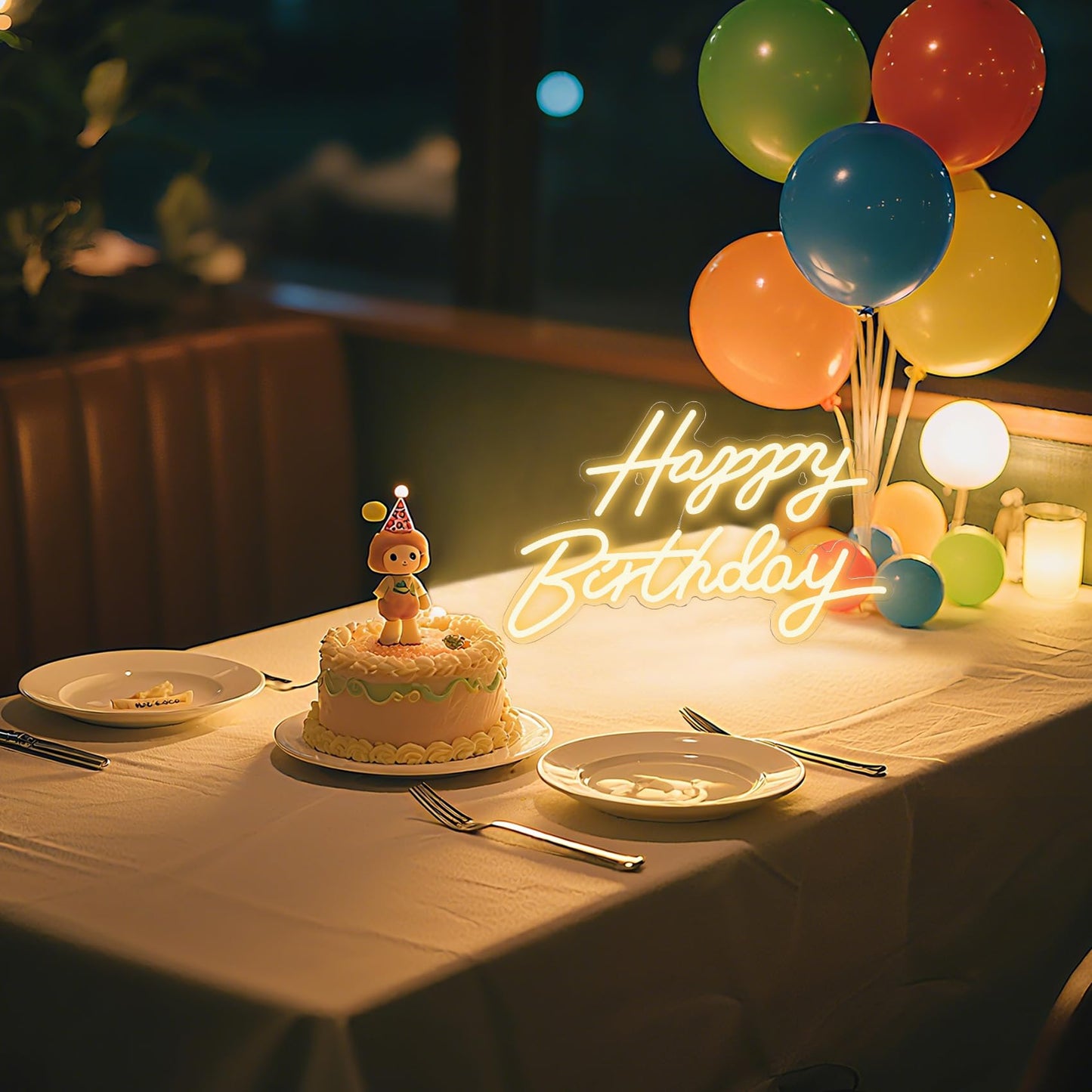 Happy Birthday Neon Sign for Wall Decor, LED Happy Birthday Light Up Sign, USB Powered Dimmable Neon Light for Birthday Party Decorations Backdrop, Warm White