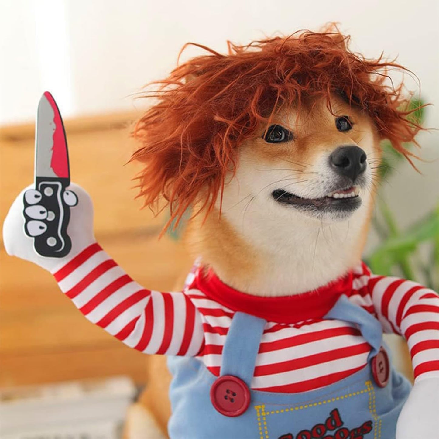 Dog Costumes, Deadly Doll Dog Costume, Chucky Dog Costume with Knife for Pets, Frenchie Clothes, Funny Dog Halloween Costume for Medium Dogs [M]