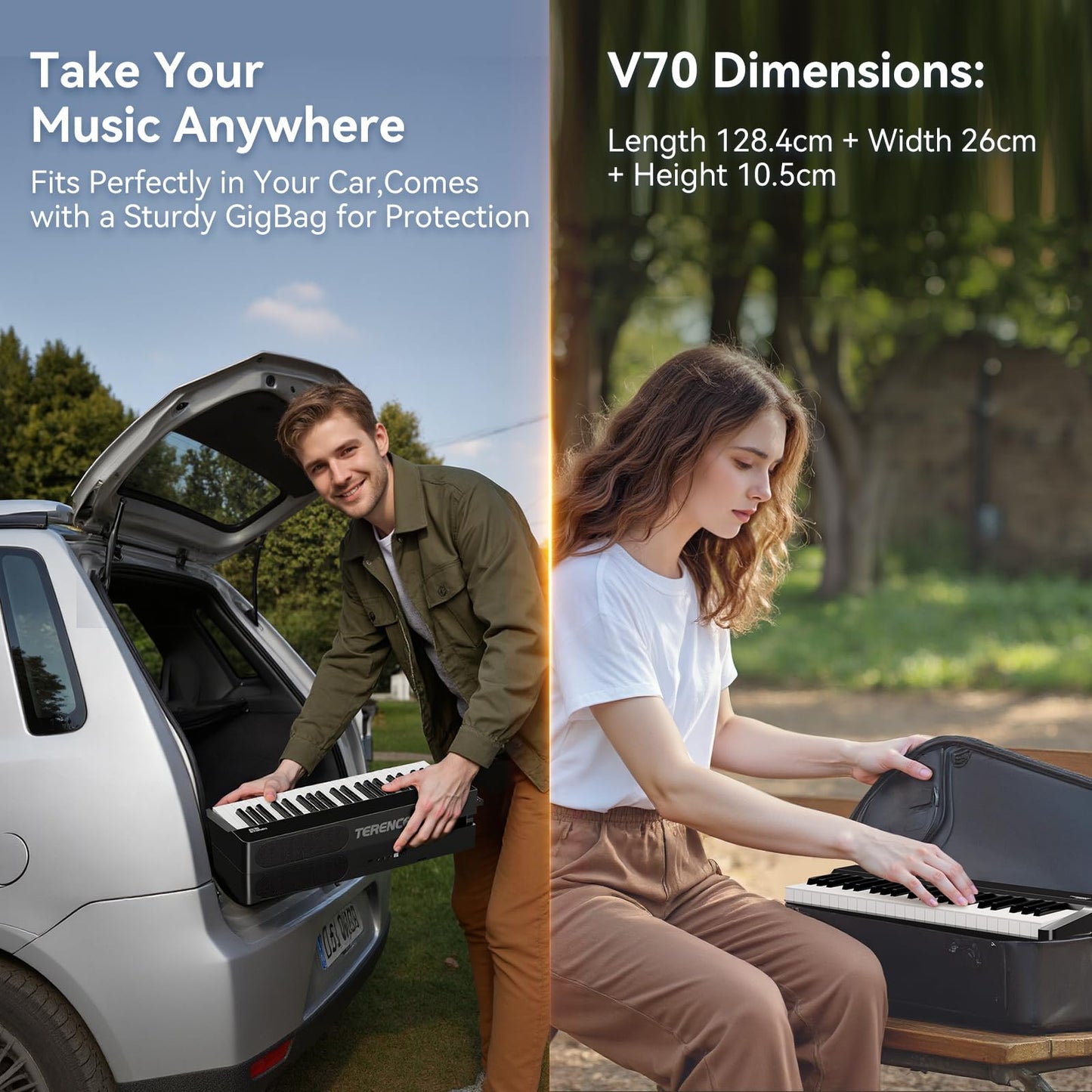 V70 Piano Keyboard 88 Keys Weight Keyboard: TERENCE Keyboard Piano Foldable 88-Key Weight Keyboard Full Size Digital Piano with Headphones 4 Speakers Bluetooth Built-in Battery (Black)